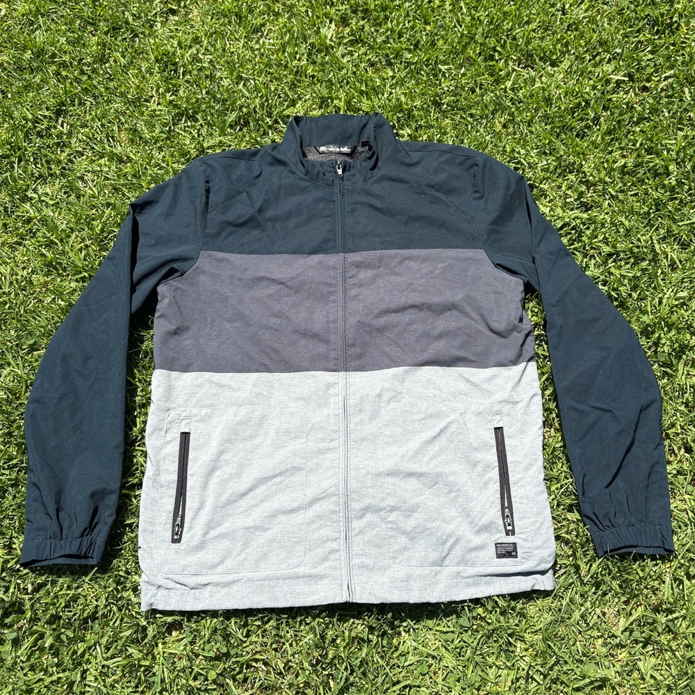 Travis Mathew Windbreaker Mens Large Blue Tri Color 1/4 Zip Pullover Jacket Golf